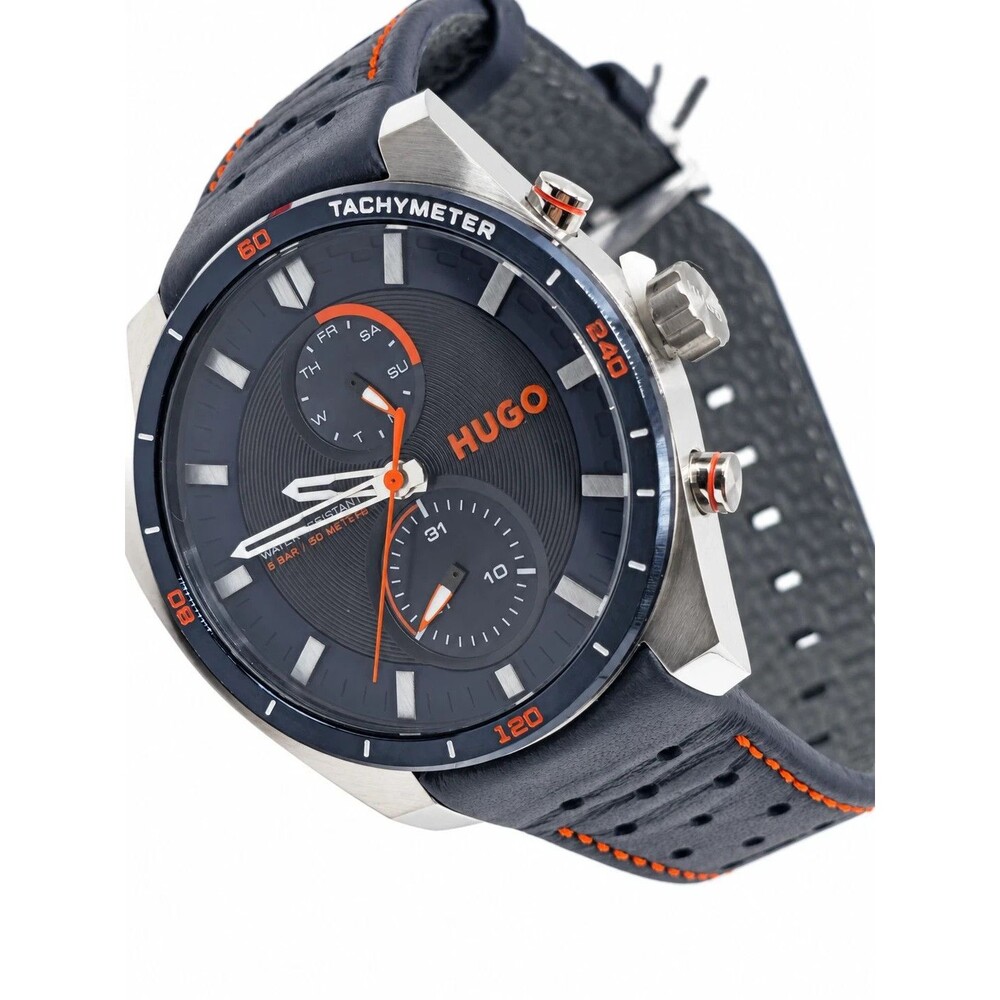 HUGO BOSS #FAST 1530371 Men's 44mm Navy Blue Dial Leather Strap Quartz Watch 50M